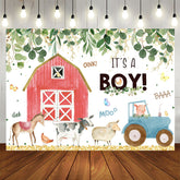 Aperturee - Green Leaves Farm House Animal Baby Shower Backdrop